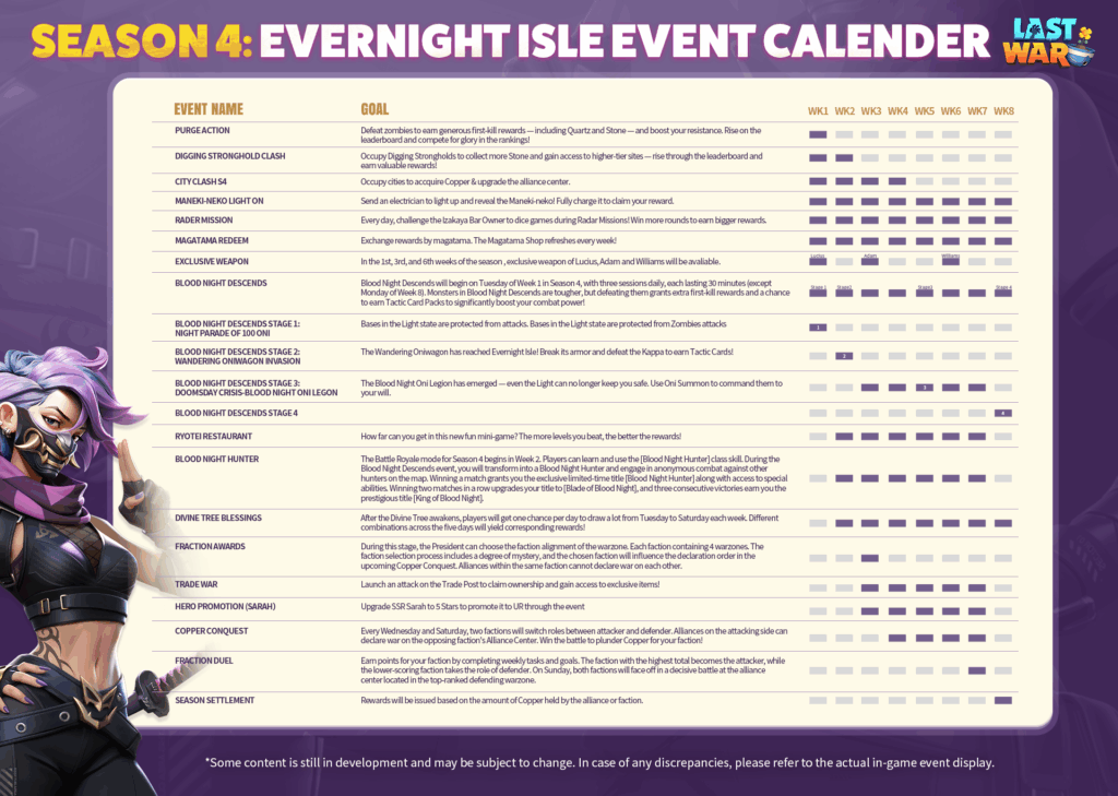 season 4 event calendar