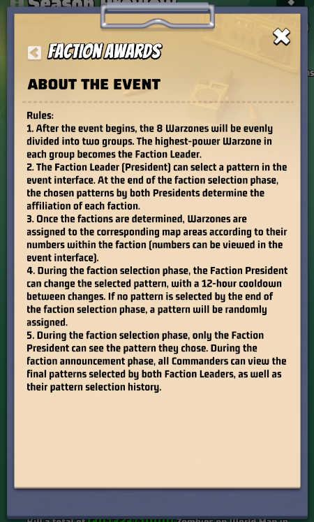 Season 6 Lost Rainforest -   Day 1 -  Faction Awards Rules