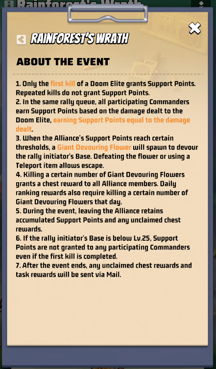 Rainforest's Wrath event rules